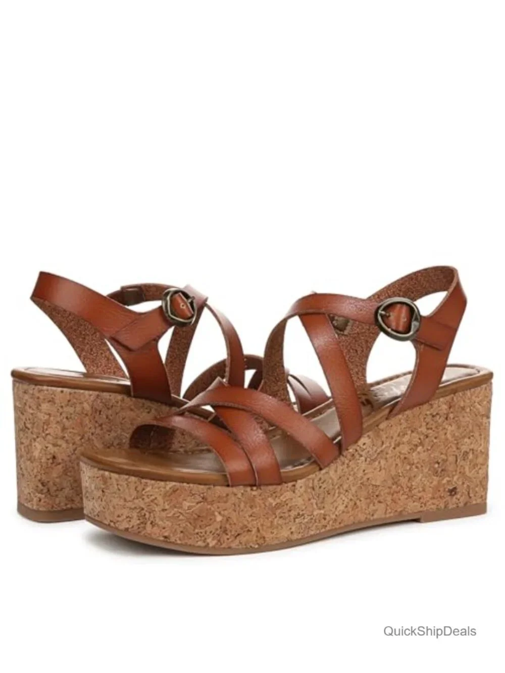 Faux-leather Cork Wedge Open Toe Sandal with Buckle